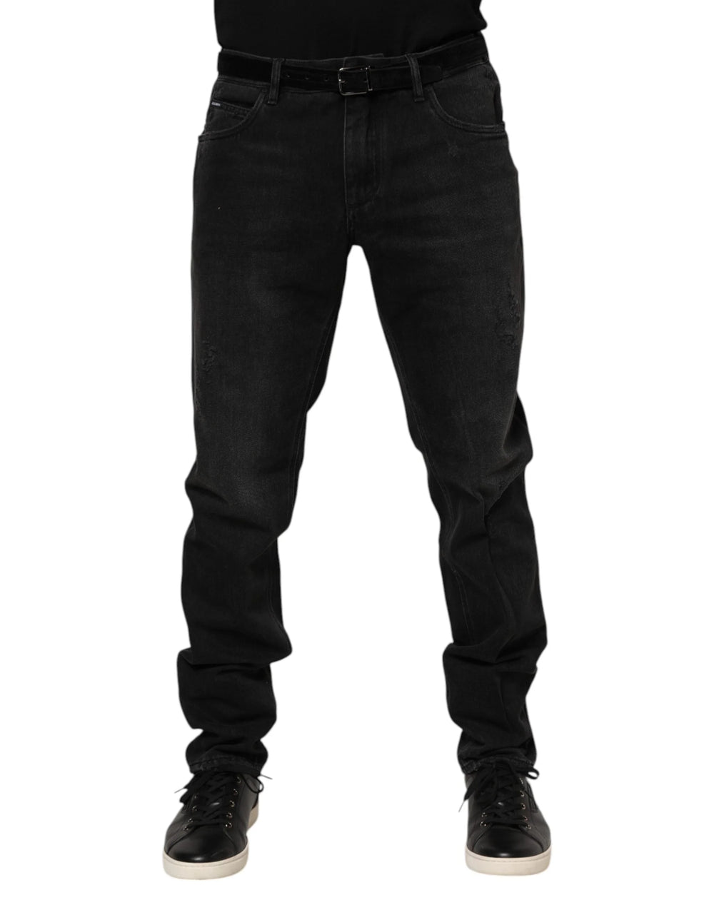 Dolce & Gabbana Black Cotton Logo Plaque Skinny Denim Jeans - IT52 | XL