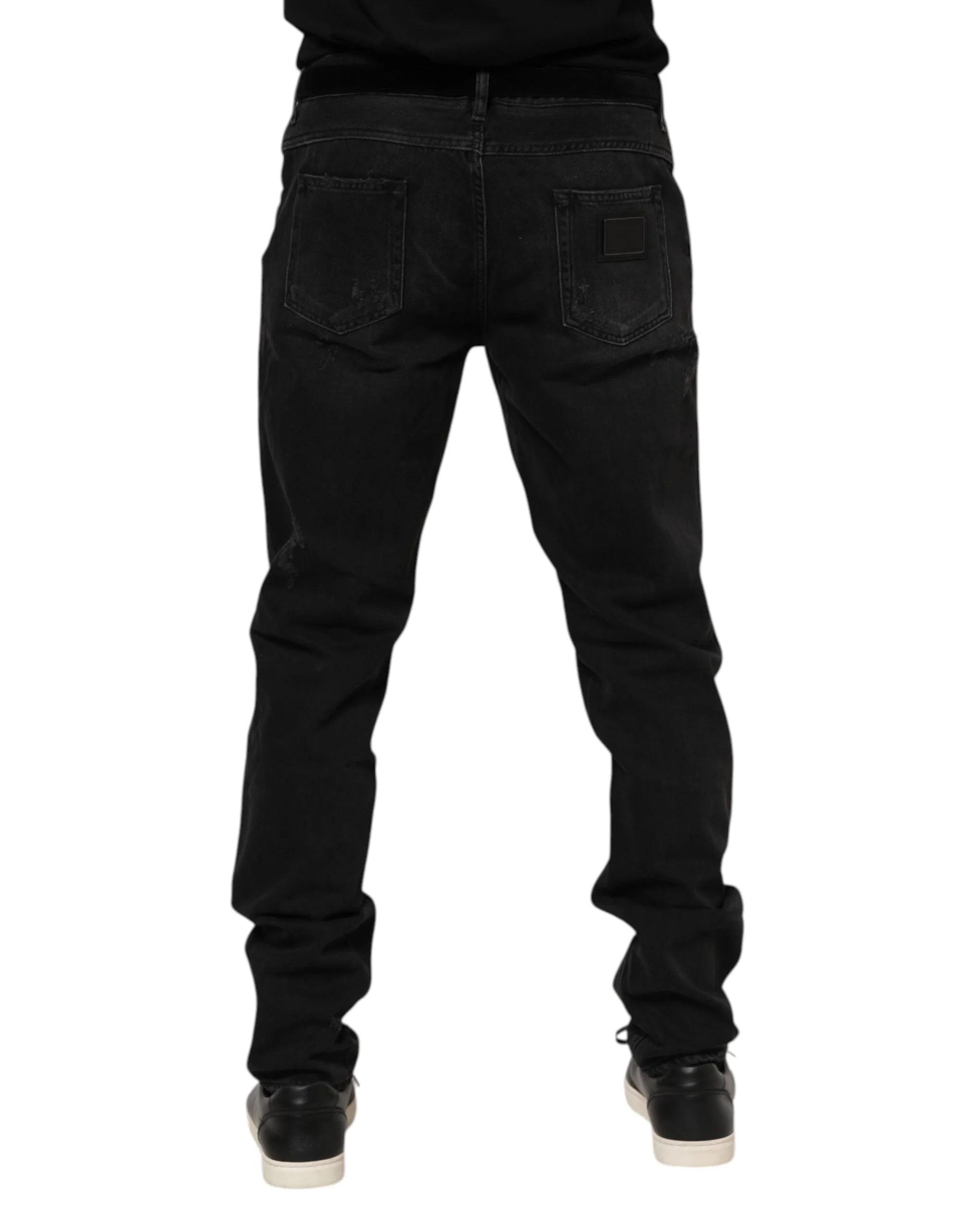 Dolce & Gabbana Black Cotton Logo Plaque Skinny Denim Jeans - IT52 | XL