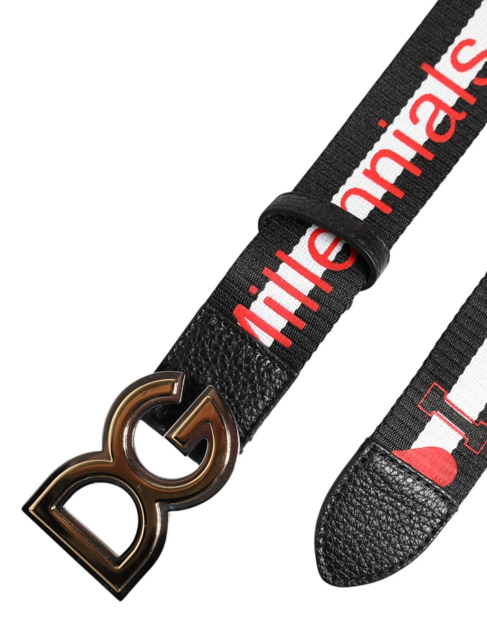 Dolce & Gabbana Black Cotton Logo Print DG Buckle Belt - 90 cm / 36 Inches - Belts