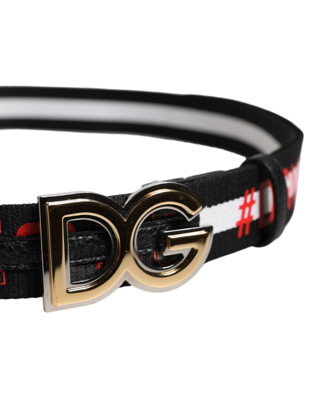 Dolce & Gabbana Black Cotton Logo Print DG Buckle Belt - 90 cm / 36 Inches - Belts