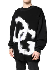 Dolce & Gabbana Black Cotton Logo Print Men Pullover Sweater - IT50 | L - Sweaters