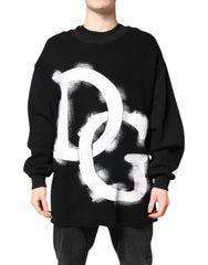 Dolce & Gabbana Black Cotton Logo Print Men Pullover Sweater - IT50 | L - Sweaters