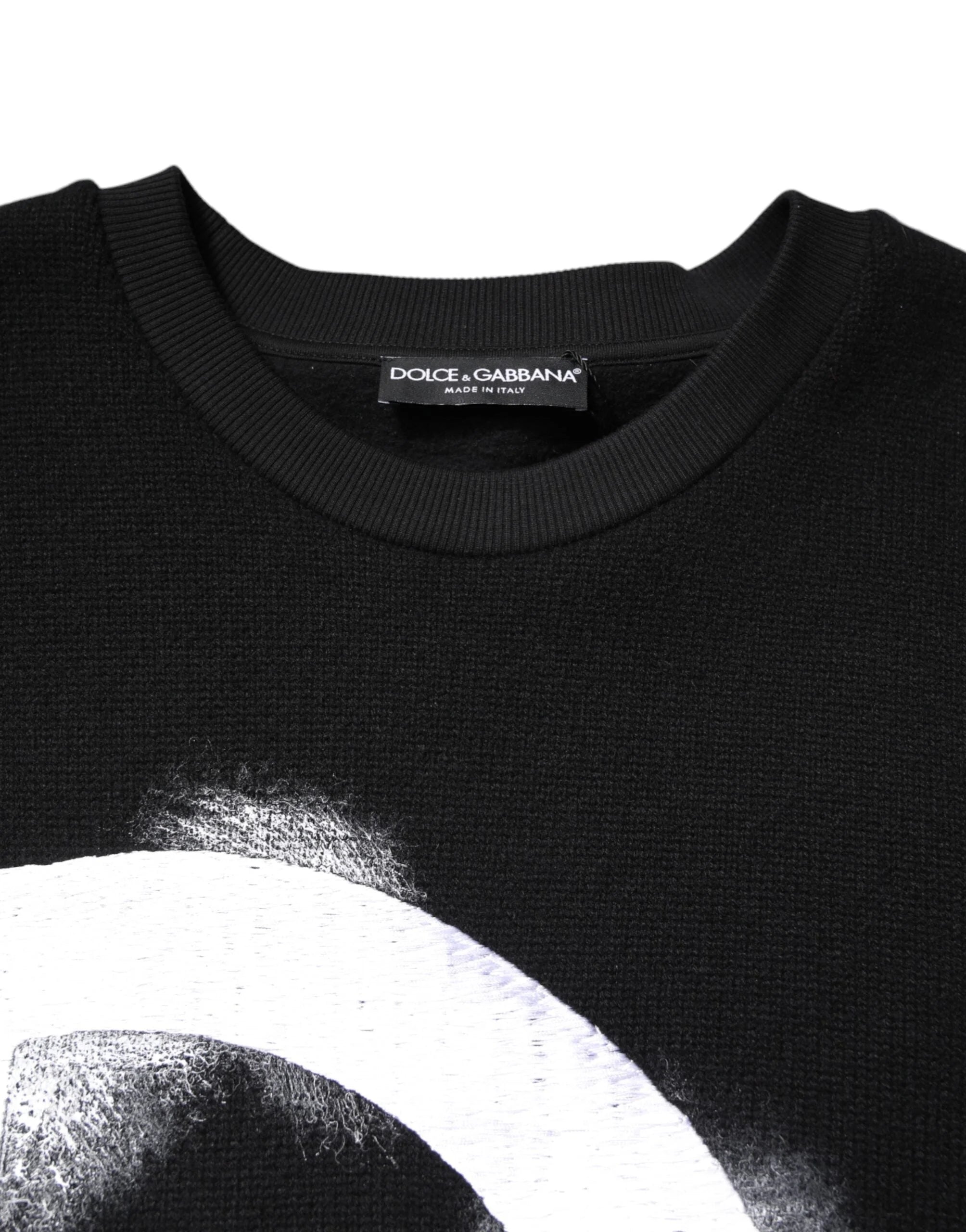 Dolce & Gabbana Black Cotton Logo Print Men Pullover Sweater - IT50 | L - Sweaters