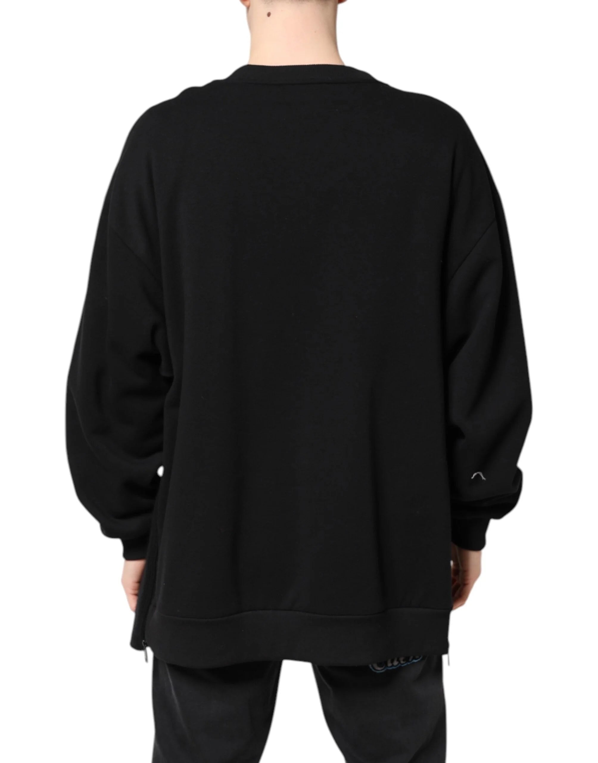 Dolce & Gabbana Black Cotton Logo Print Men Pullover Sweater - IT50 | L - Sweaters