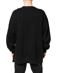 Dolce & Gabbana Black Cotton Logo Print Men Pullover Sweater - IT50 | L - Sweaters