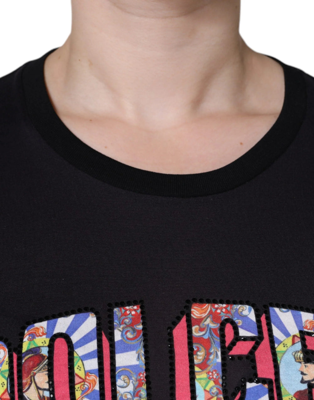 Dolce & Gabbana Black Cotton Logo Print Round Neck T-shirt - IT36 | XS - T-Shirts
