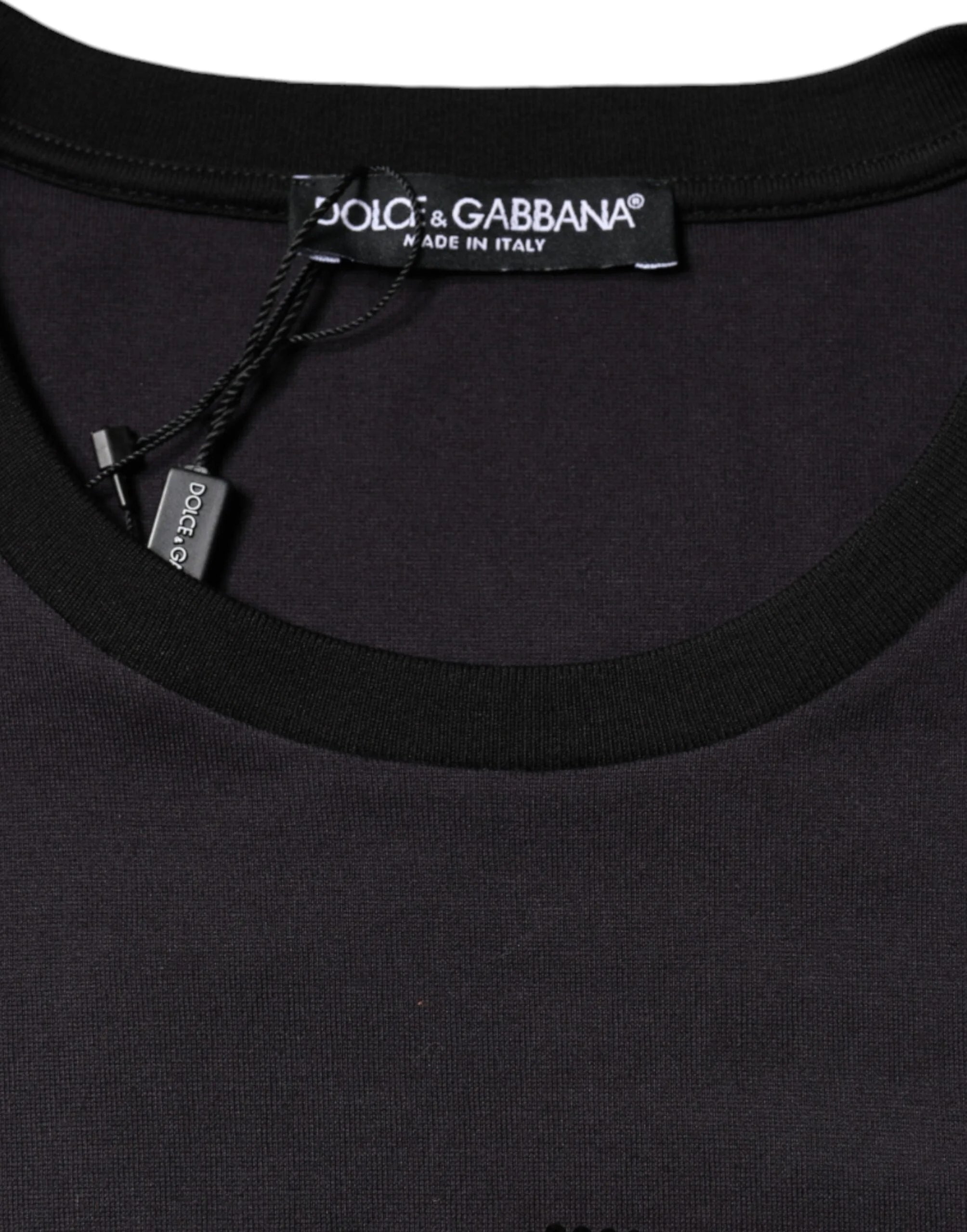 Dolce & Gabbana Black Cotton Logo Print Round Neck T-shirt - IT36 | XS - T-Shirts