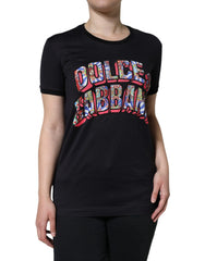 Dolce & Gabbana Black Cotton Logo Print Round Neck T-shirt - IT36 | XS - T-Shirts