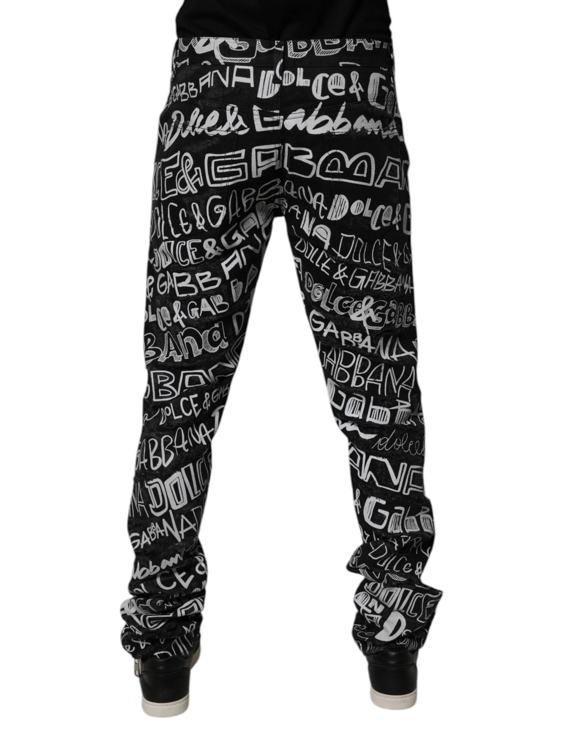 Dolce & Gabbana Black Cotton Logo Print Straight Denim Jeans - IT48 | M