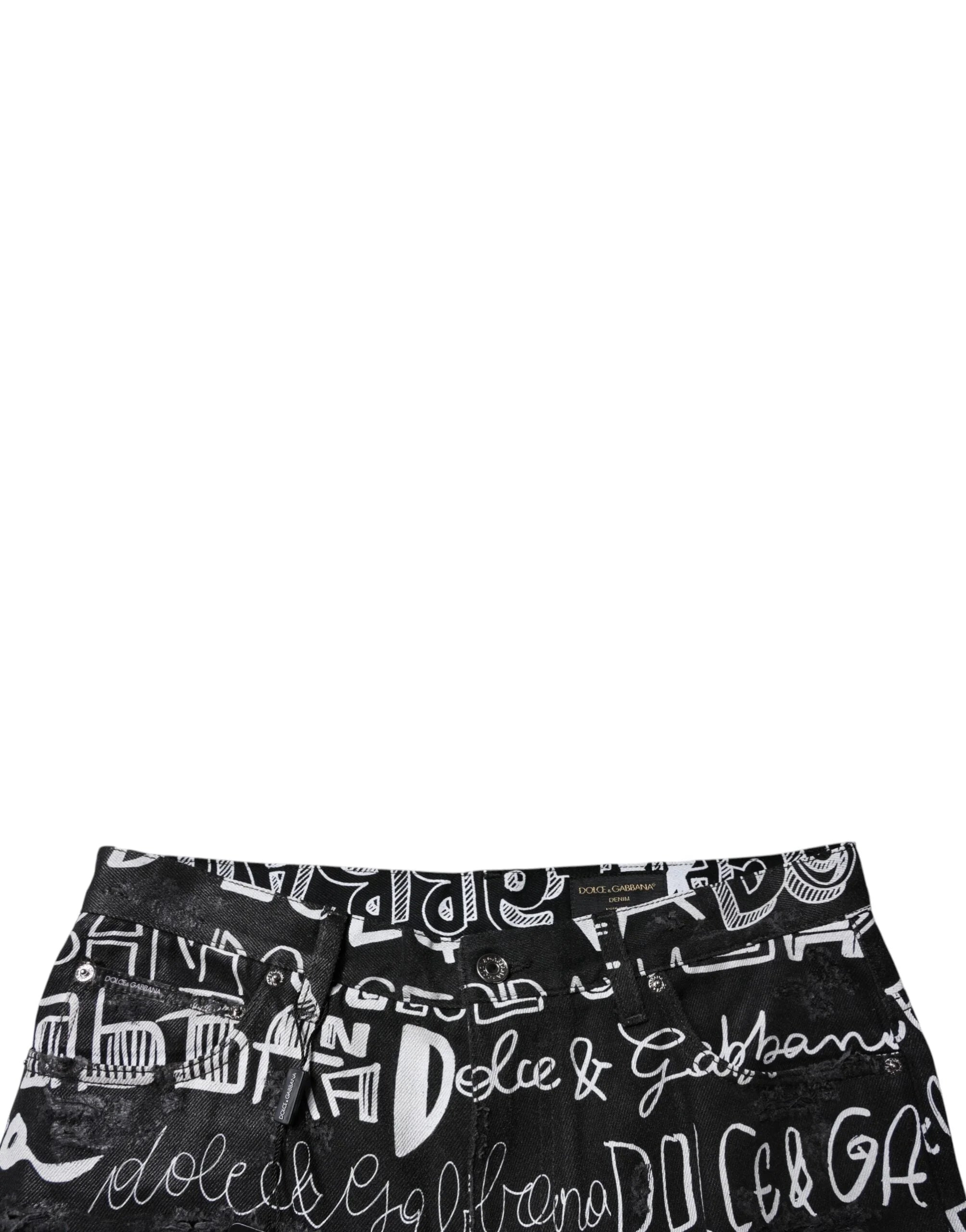 Dolce & Gabbana Black Cotton Logo Print Straight Denim Jeans - IT48 | M