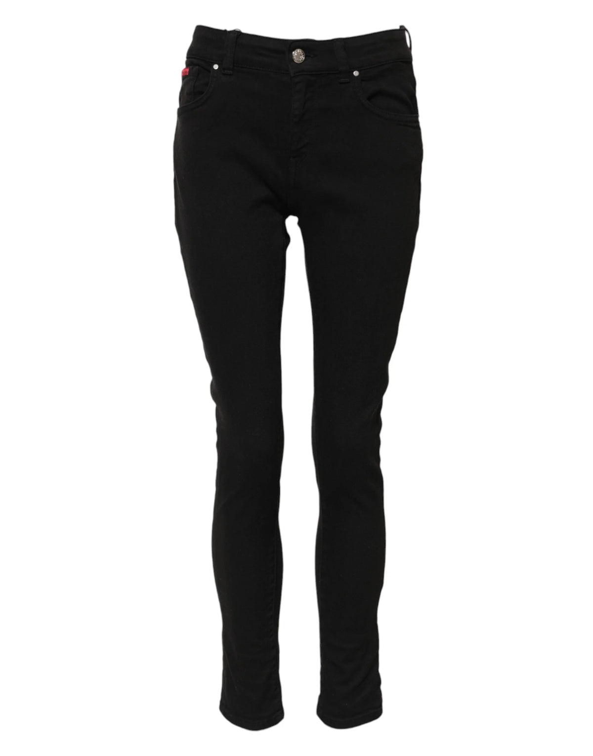 Dolce & Gabbana Black Cotton Logo Skinny Mid Waist Denim Jeans - Jeans