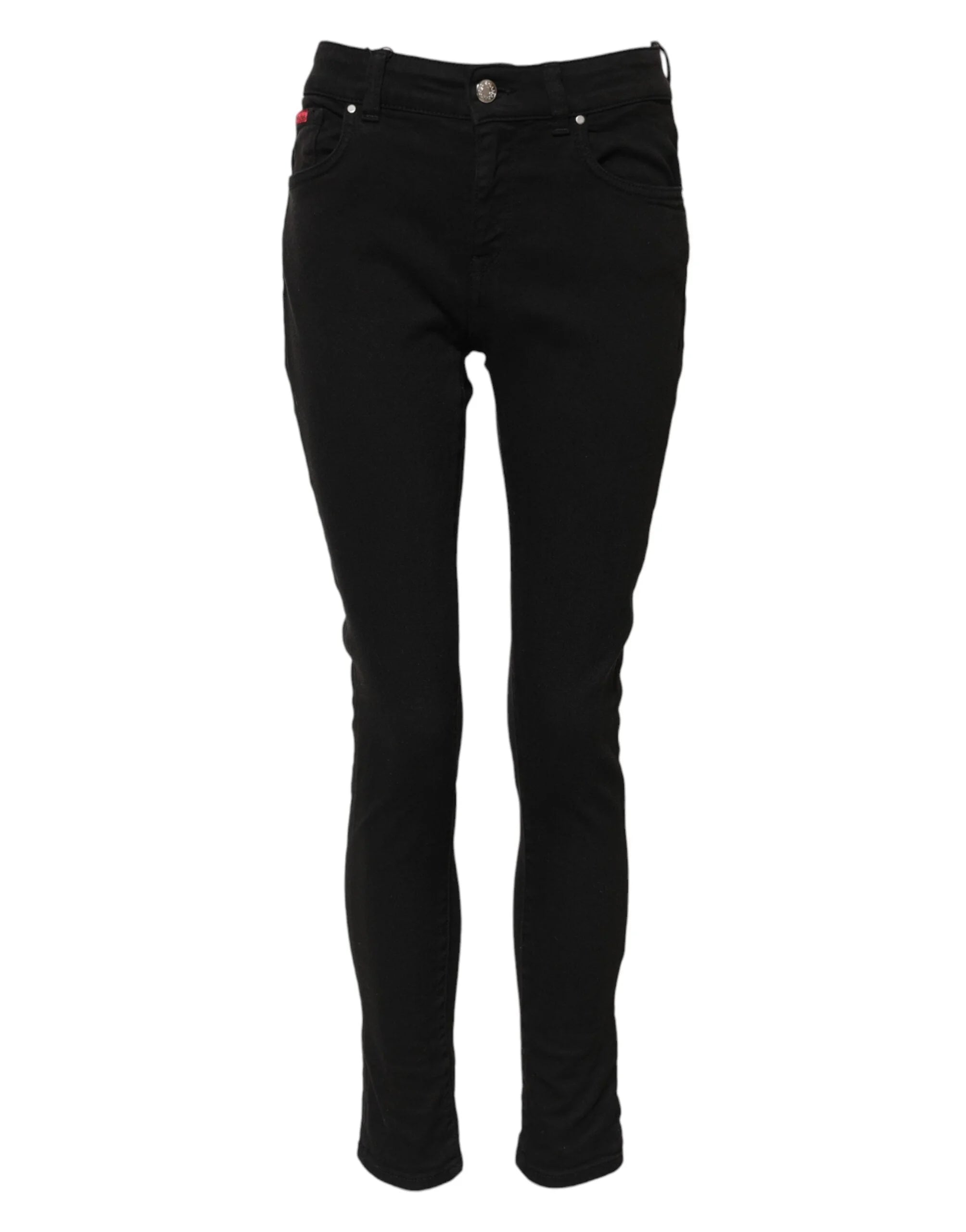 Dolce & Gabbana Black Cotton Logo Skinny Mid Waist Denim Jeans - Jeans