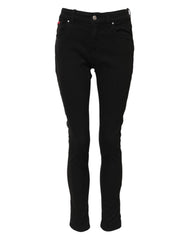 Dolce & Gabbana Black Cotton Logo Skinny Mid Waist Denim Jeans - Jeans