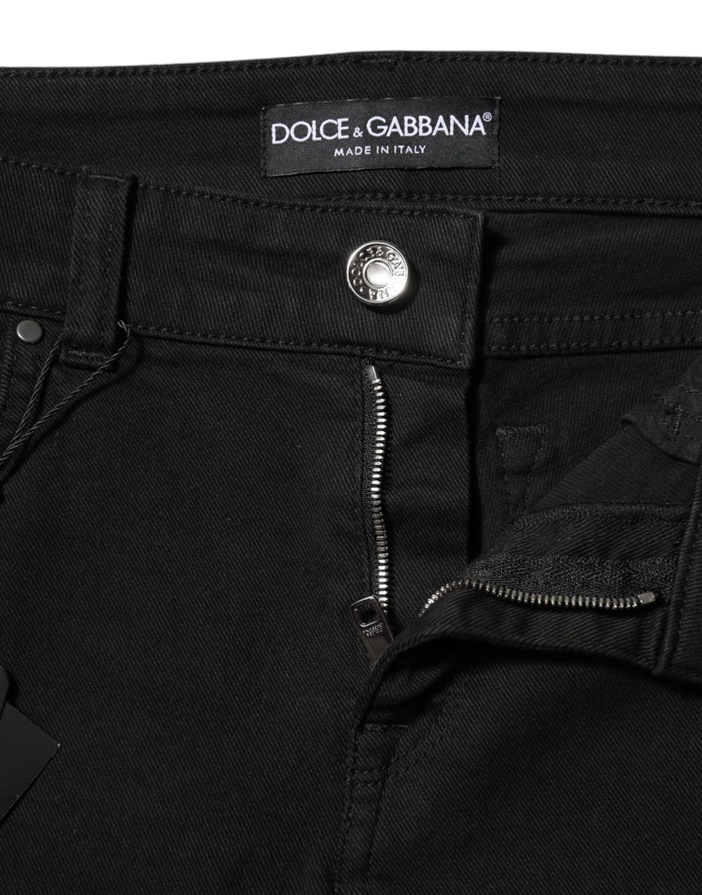Dolce & Gabbana Black Cotton Logo Skinny Mid Waist Denim Jeans - Jeans