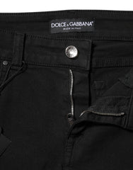 Dolce & Gabbana Black Cotton Logo Skinny Mid Waist Denim Jeans - Jeans