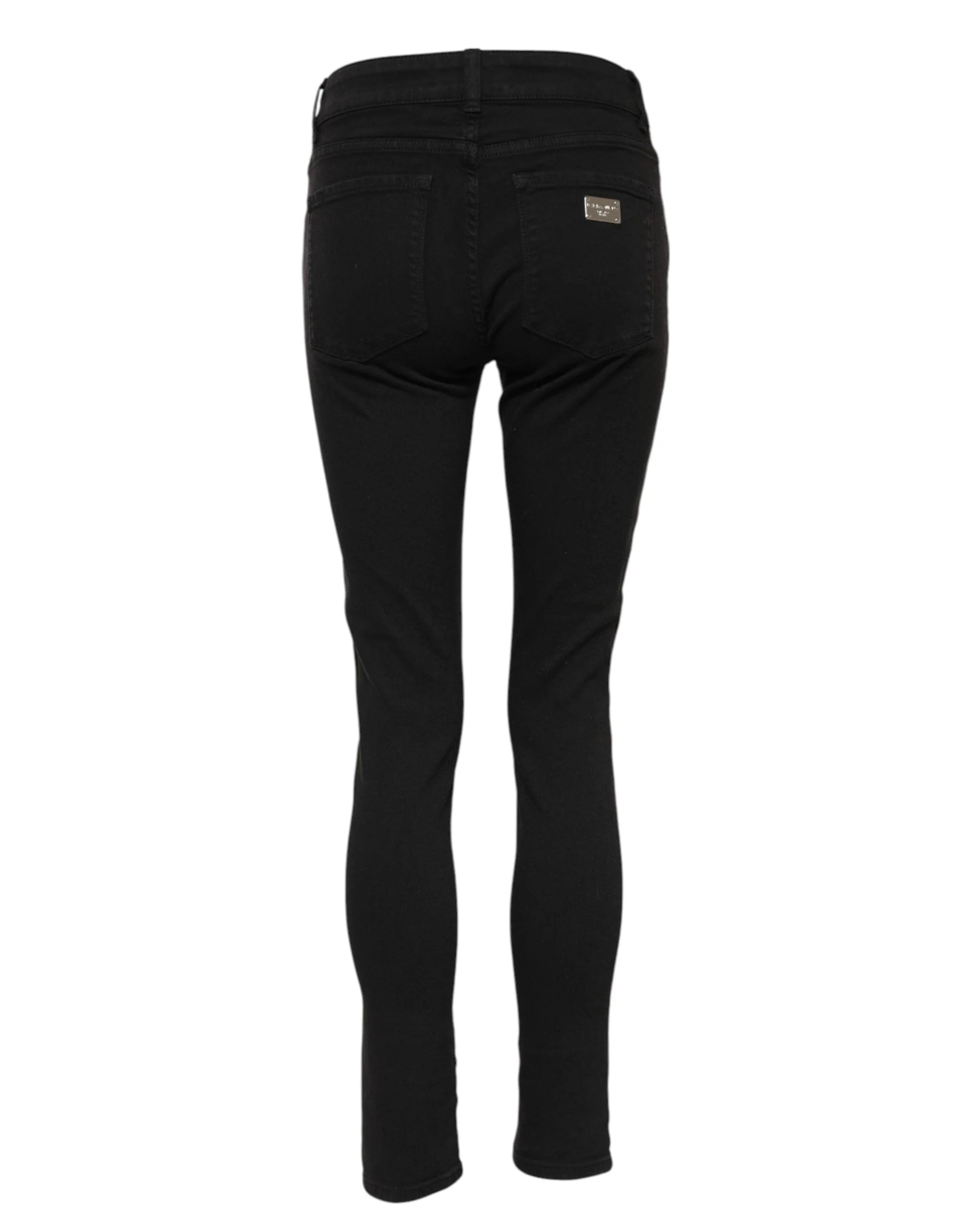 Dolce & Gabbana Black Cotton Logo Skinny Mid Waist Denim Jeans - IT38 | XS - Jeans