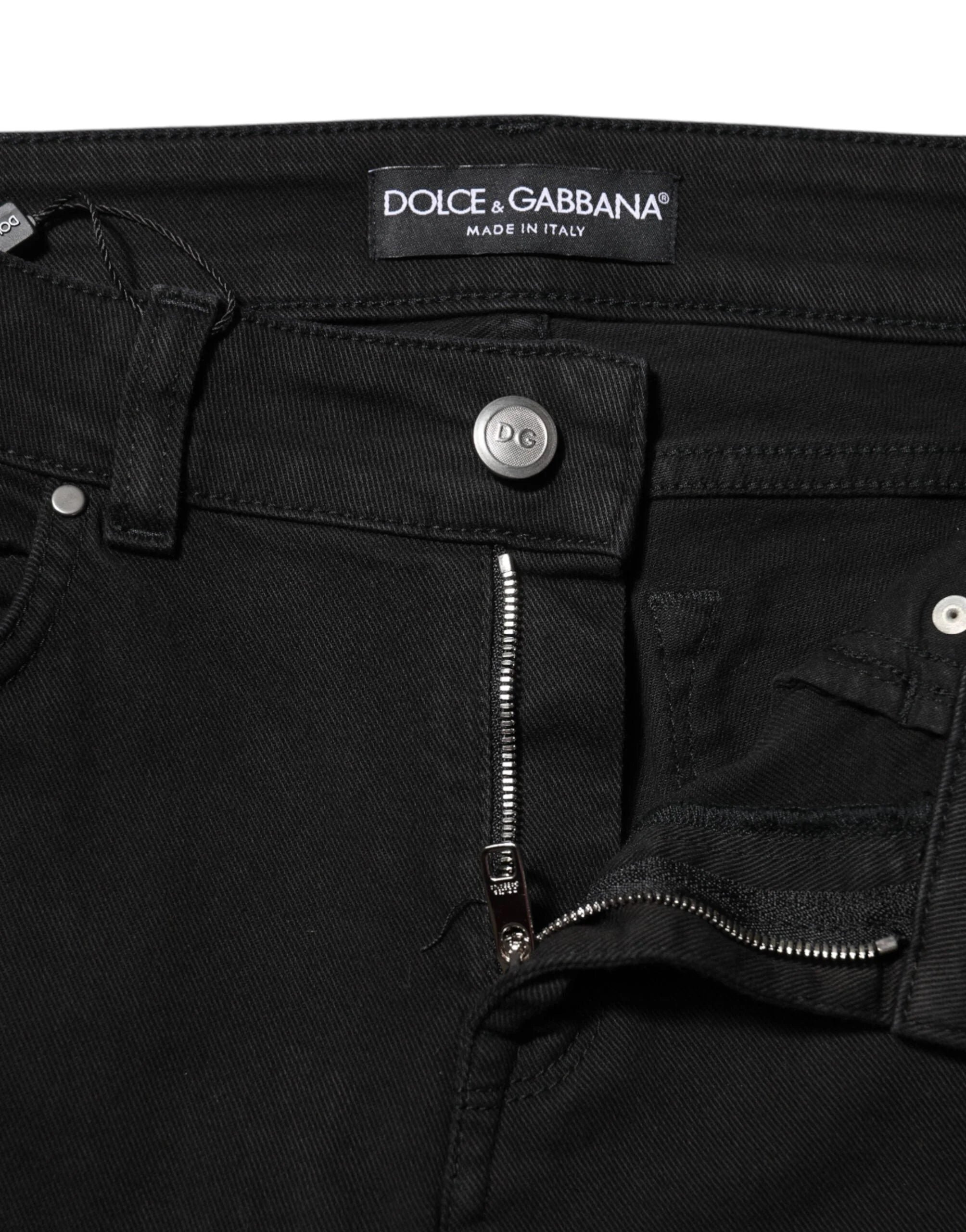 Dolce & Gabbana Black Cotton Logo Skinny Mid Waist Denim Jeans - IT38 | XS - Jeans