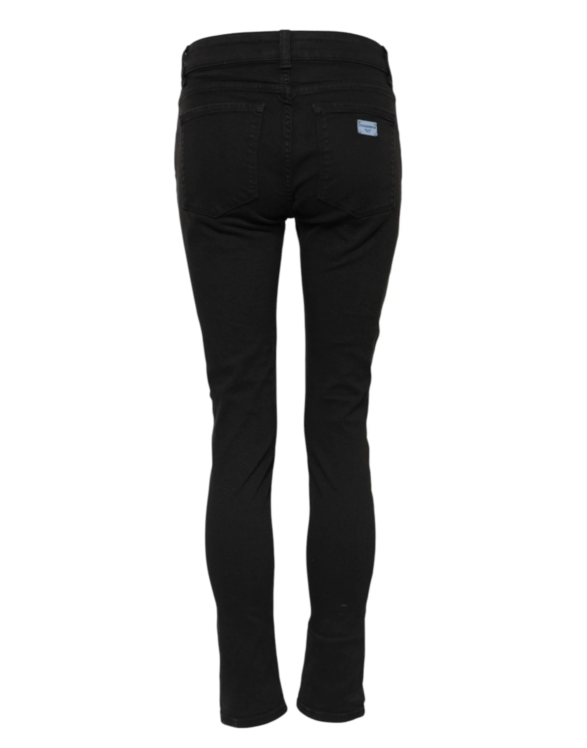 Dolce & Gabbana Black Cotton Logo Skinny Mid Waist Denim Jeans - IT38 | XS