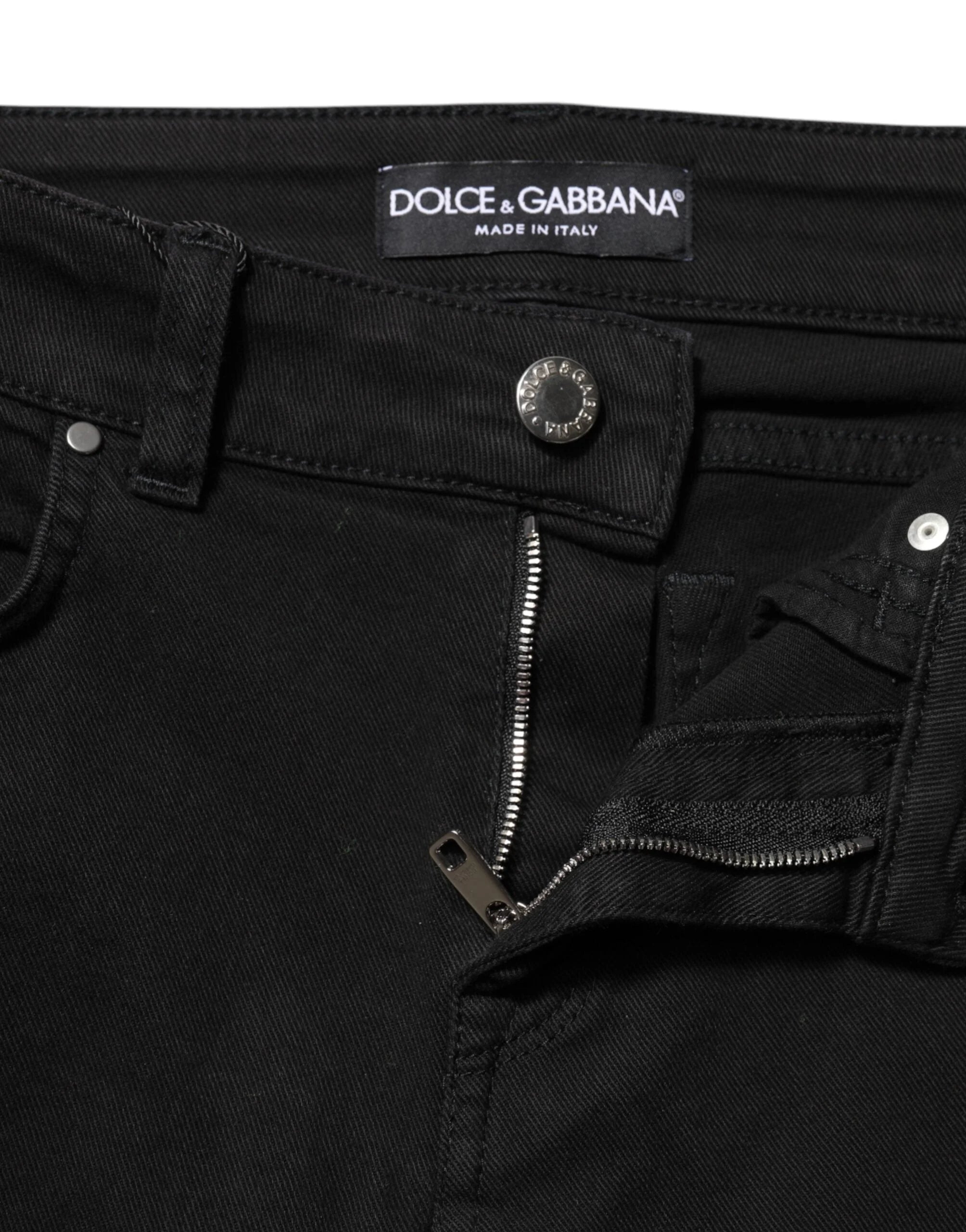 Dolce & Gabbana Black Cotton Logo Skinny Mid Waist Denim Jeans - IT38 | XS - Jeans