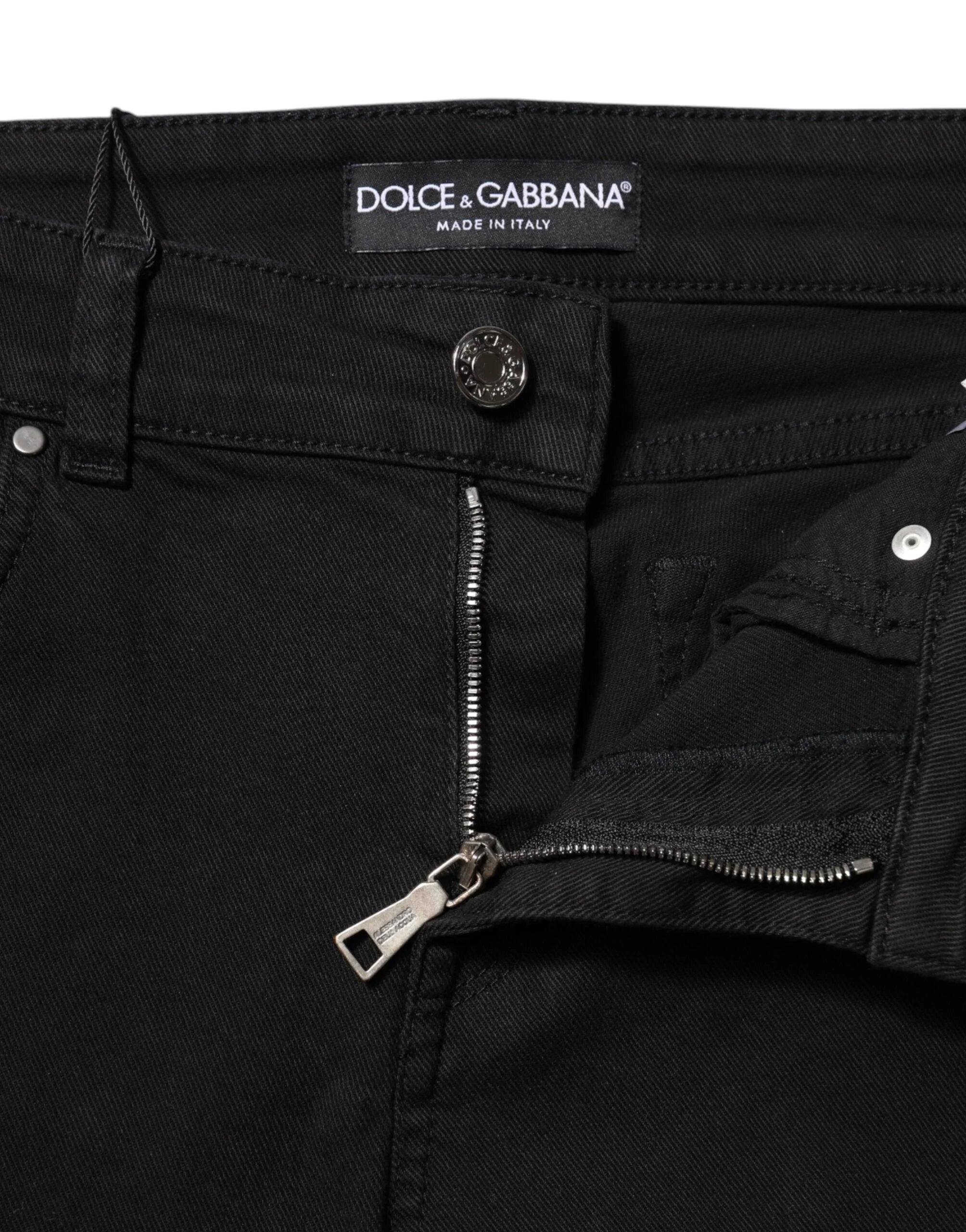 Dolce & Gabbana Black Cotton Logo Skinny Mid Waist Denim Jeans - IT40|S