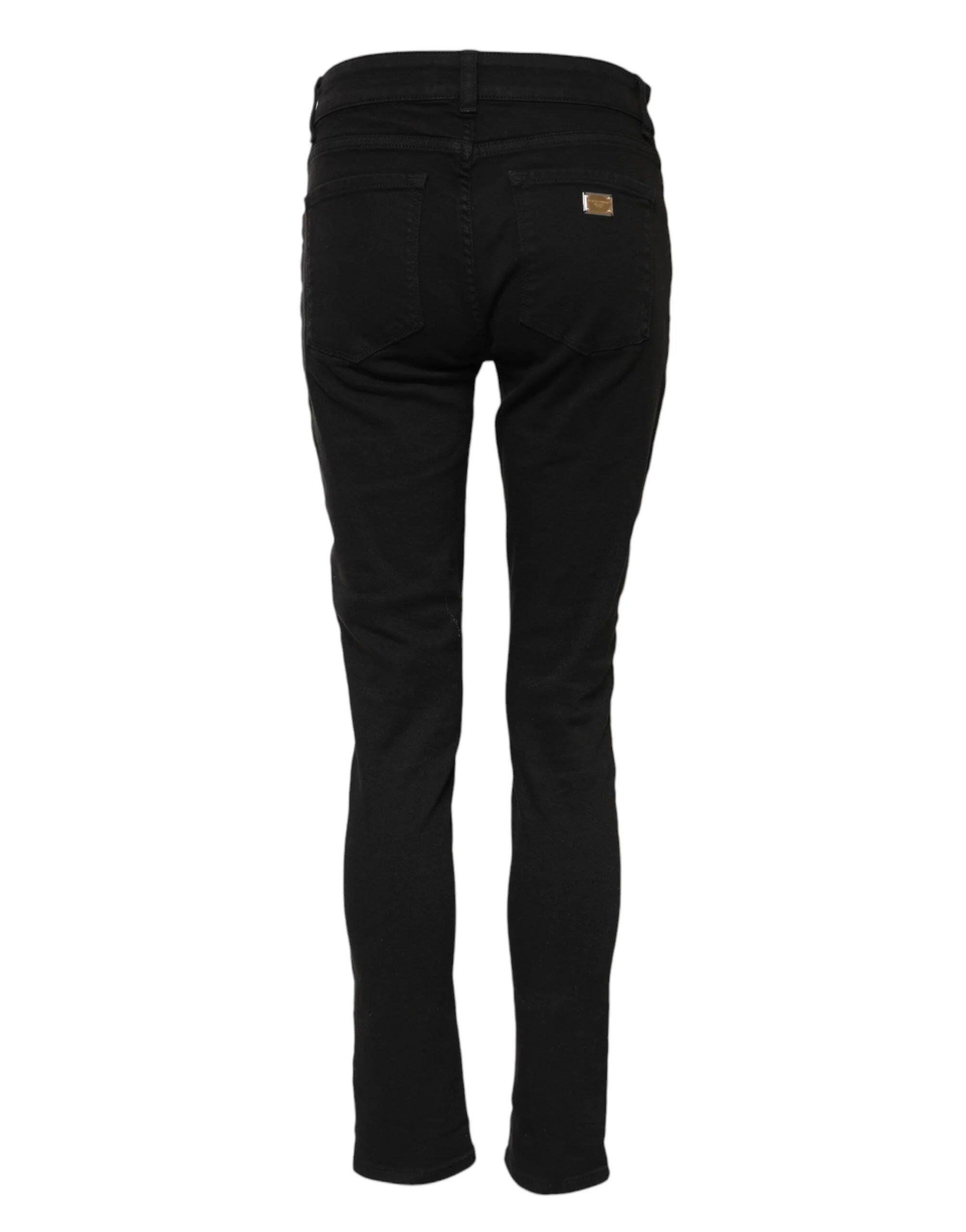 Dolce & Gabbana Black Cotton Logo Skinny Mid Waist Denim Jeans - IT40|S - Jeans