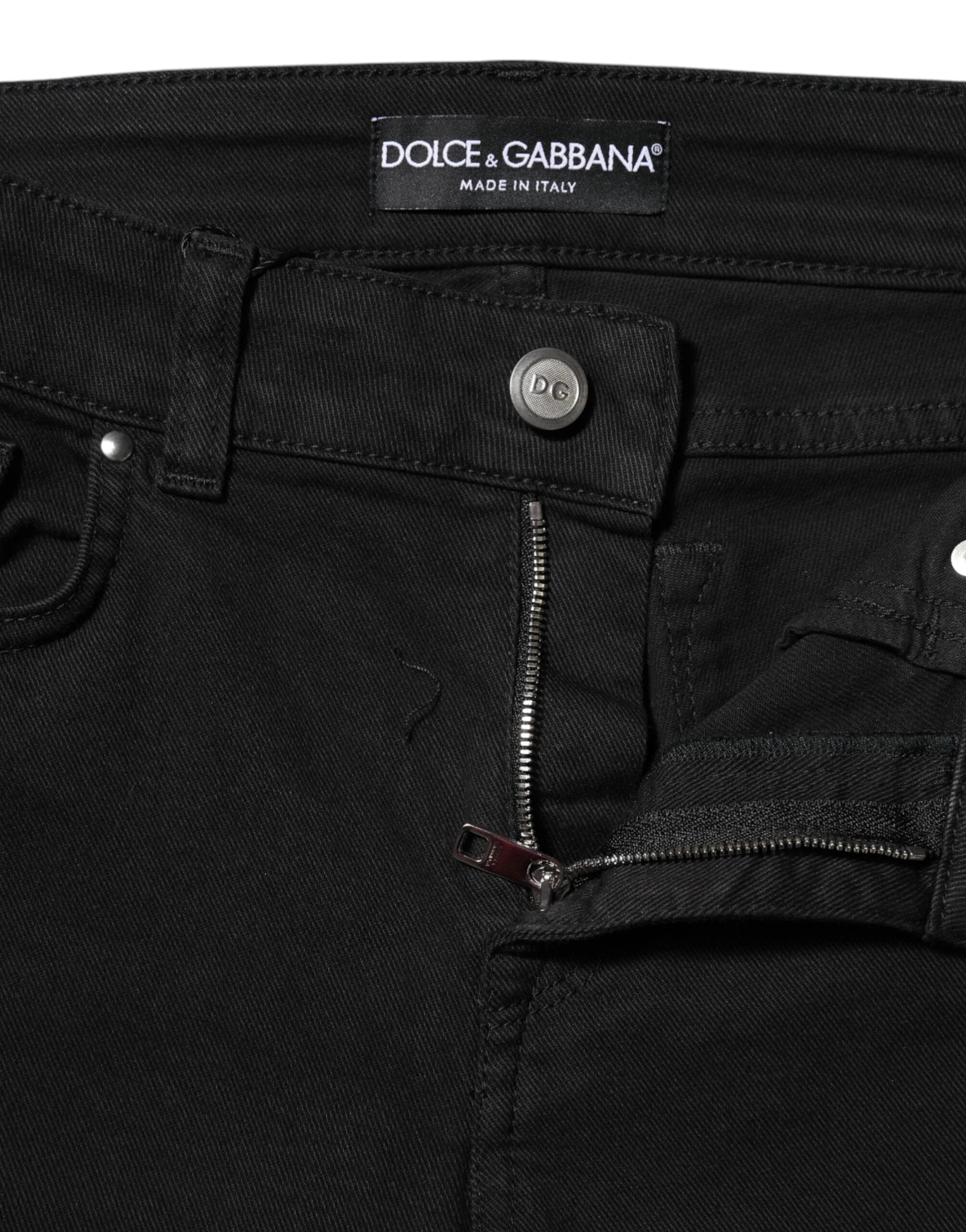 Dolce & Gabbana Black Cotton Logo Skinny MidWaist Denim Jeans - IT38 | XS - Jeans