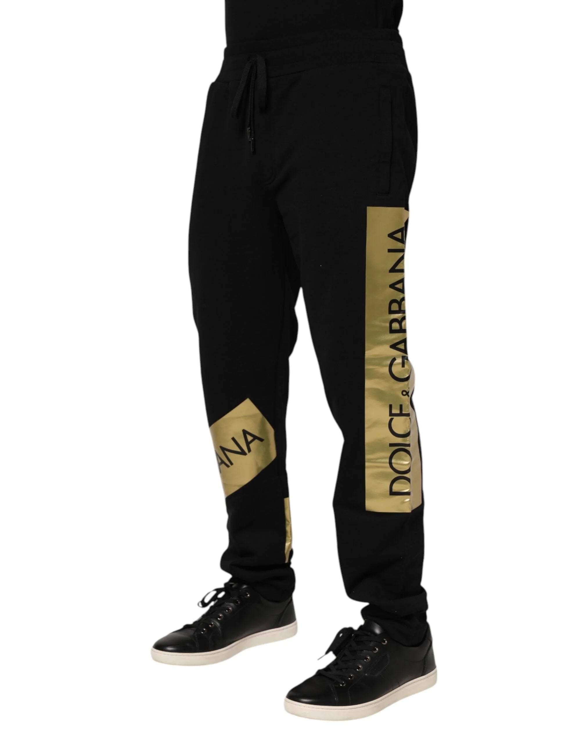 Dolce & Gabbana Black Cotton Logo Tape Men Jogger Pants - Joggers