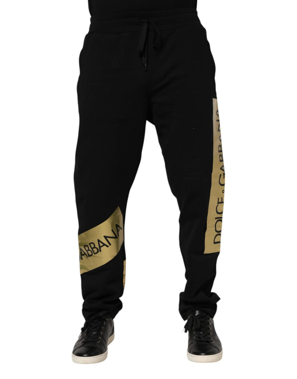 Dolce & Gabbana Black Cotton Logo Tape Men Jogger Pants - Joggers