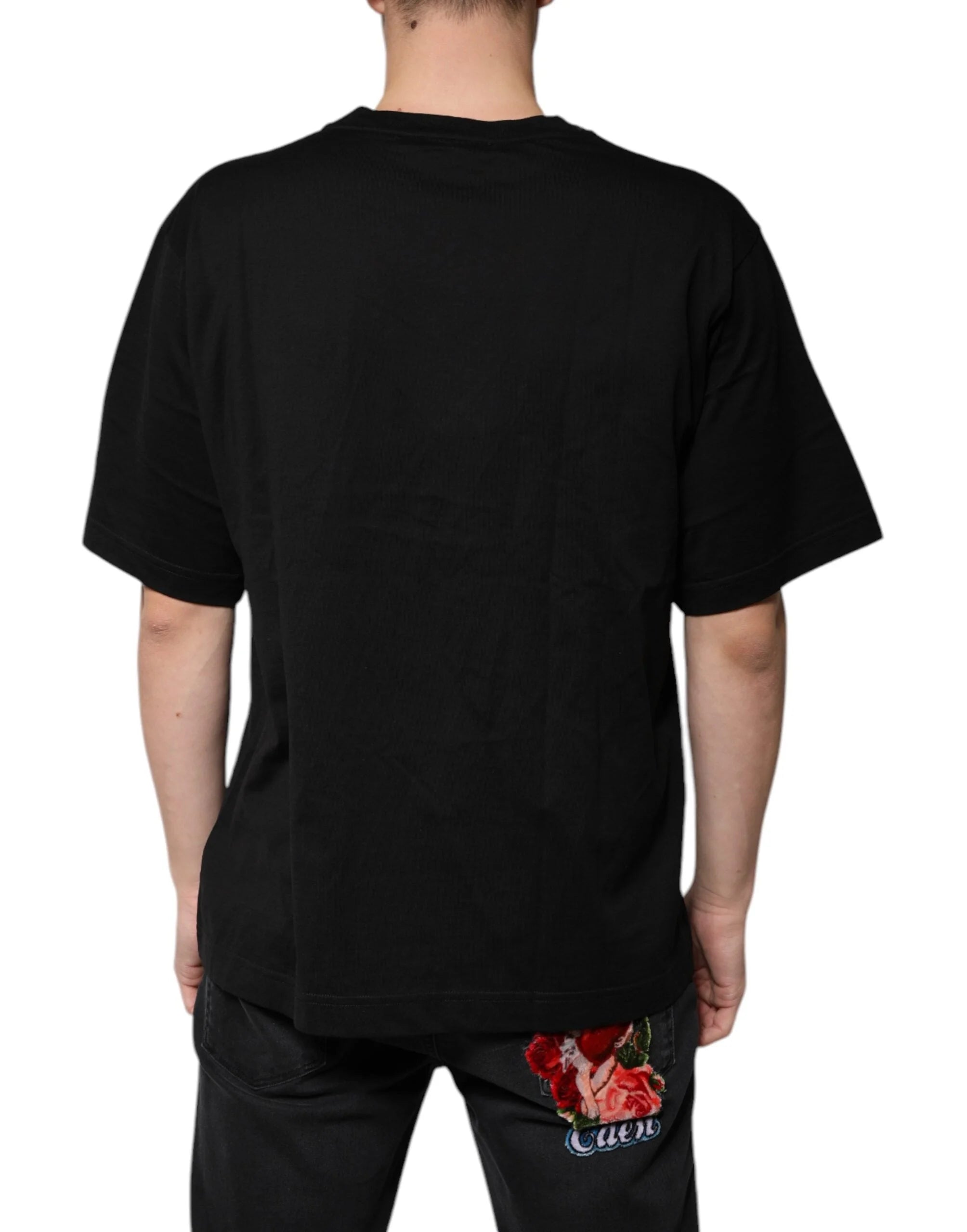Dolce & Gabbana Black Cotton Logo Vneck Short Sleeve T-shirt - T-Shirts