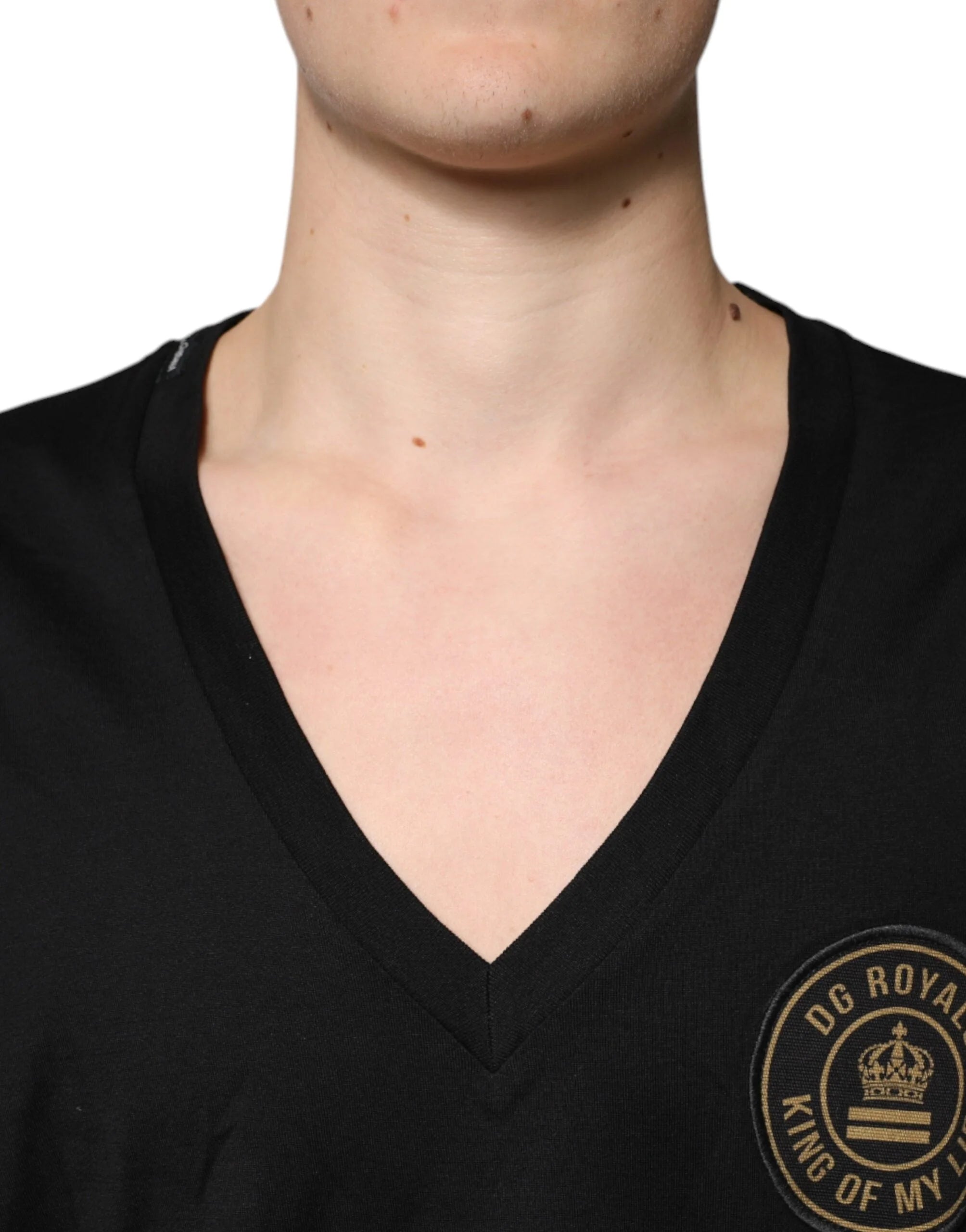 Dolce & Gabbana Black Cotton Logo Vneck Short Sleeve T-shirt - T-Shirts