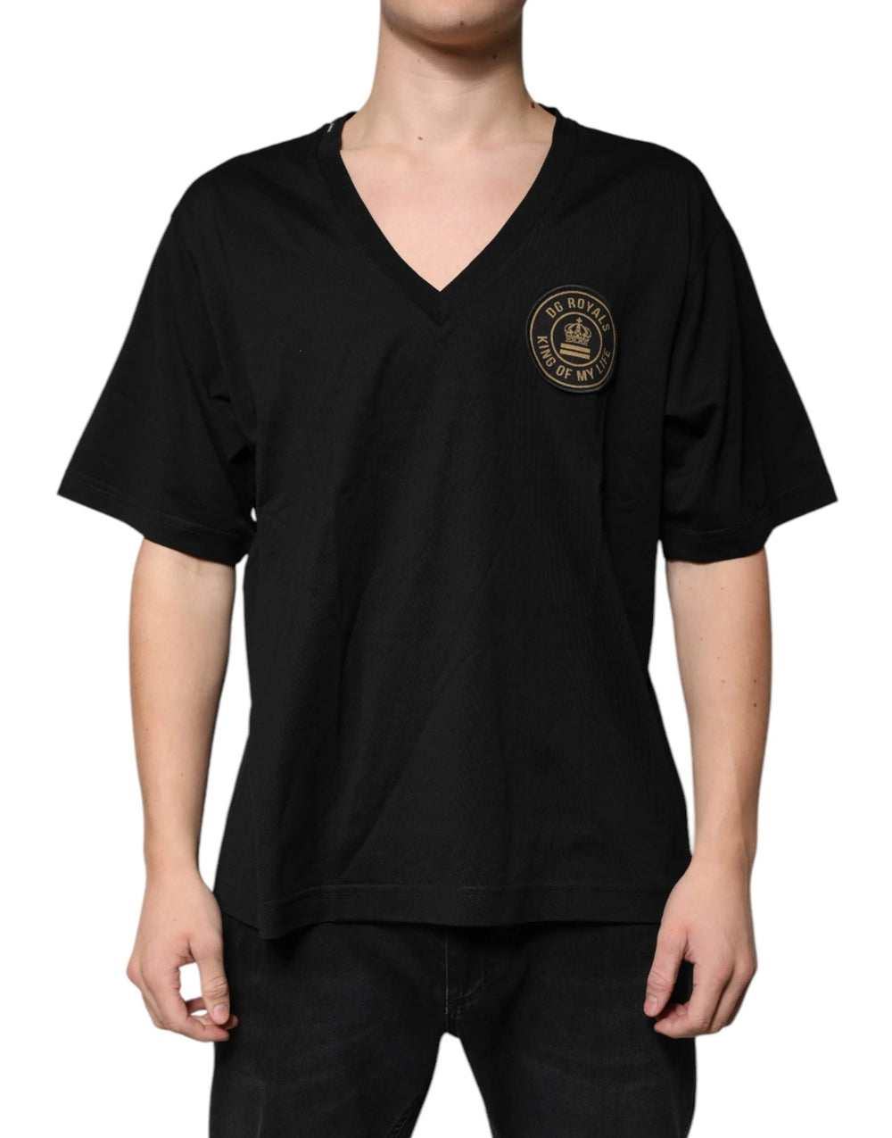 Dolce & Gabbana Black Cotton Logo Vneck Short Sleeve T-shirt - T-Shirts