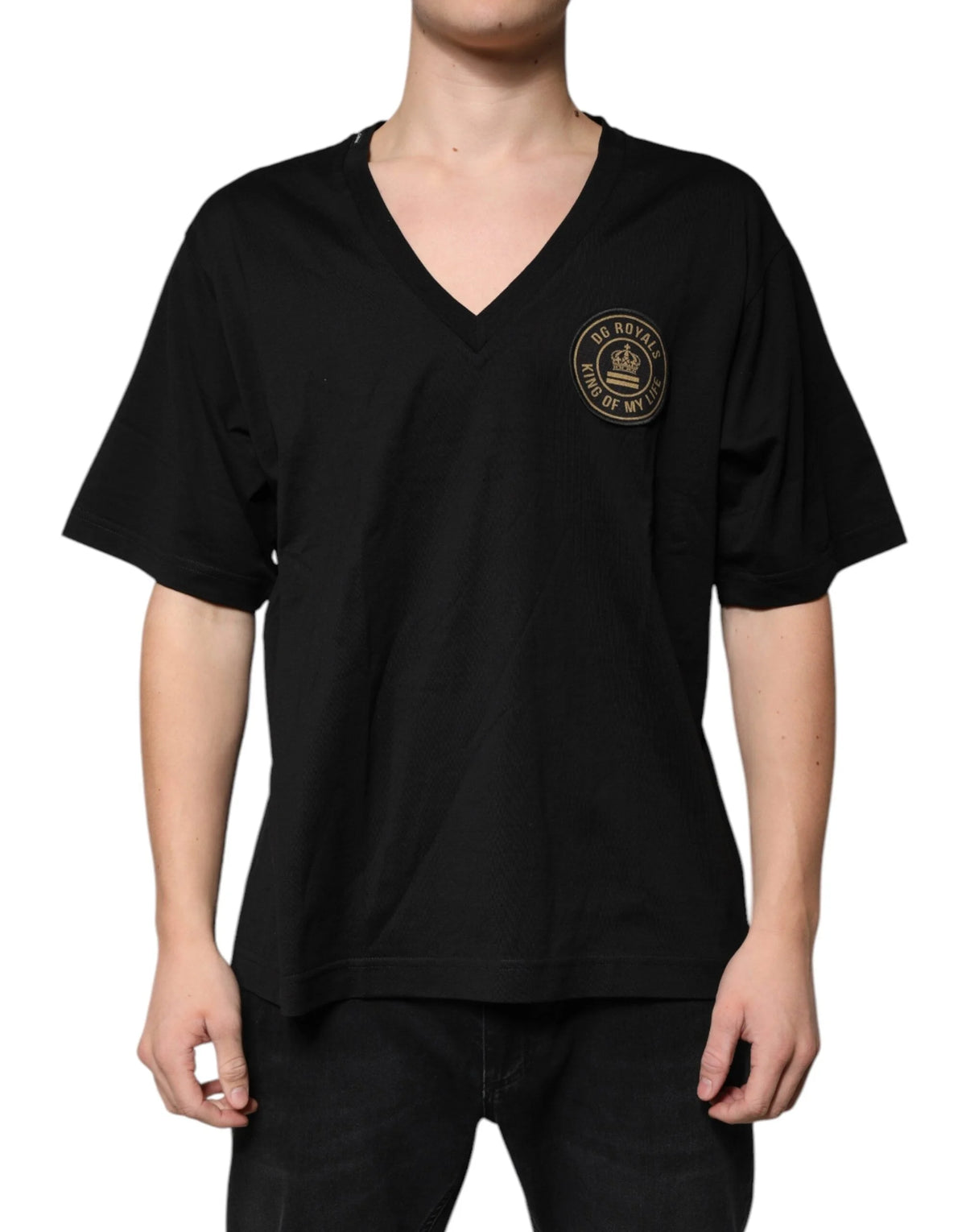 Dolce & Gabbana Black Cotton Logo Vneck Short Sleeve T-shirt - T-Shirts