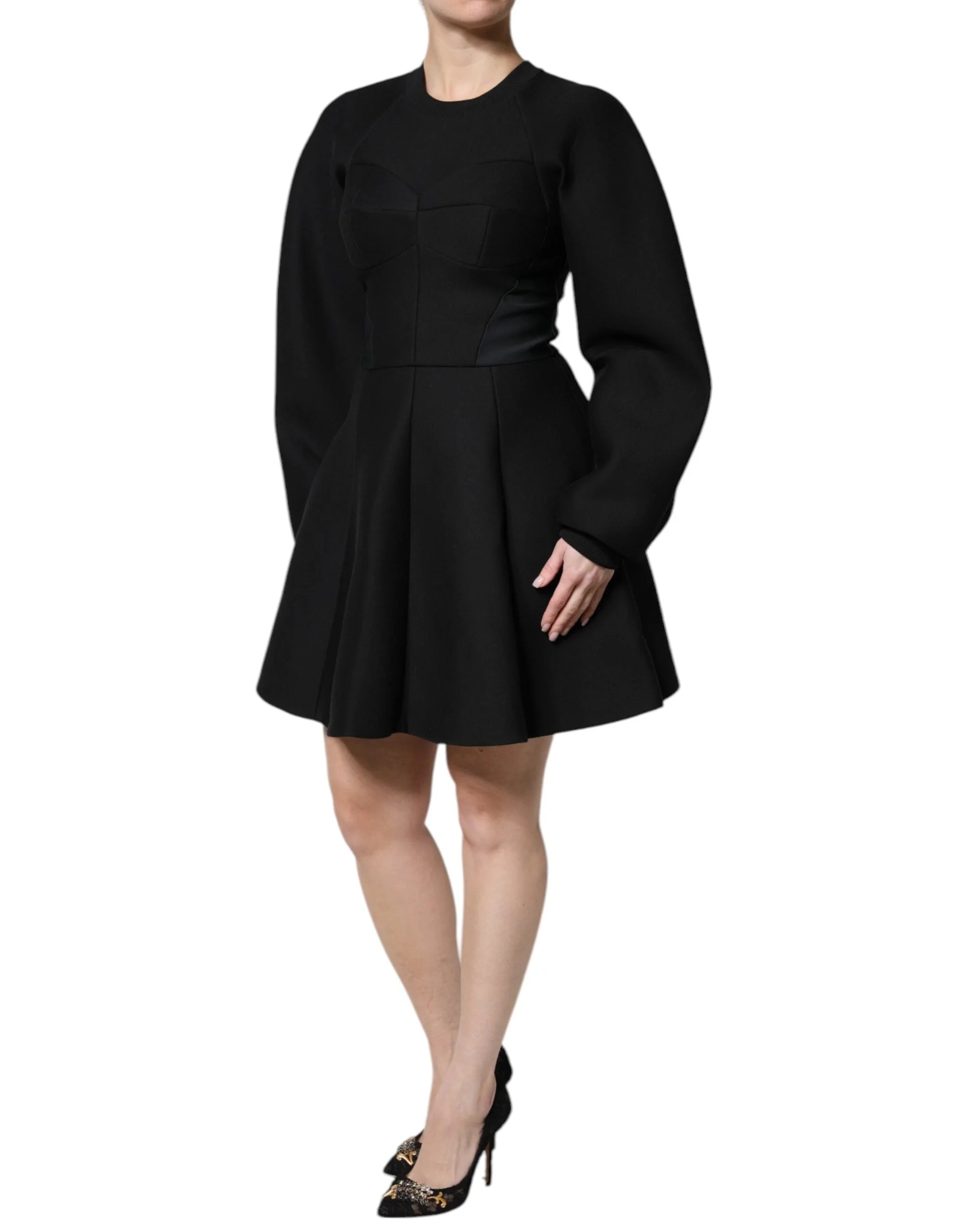 Dolce & Gabbana Black Cotton Long Sleeves A-line Mini Dress - Dresses