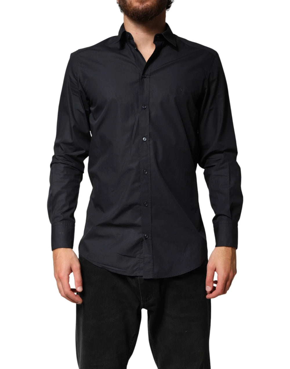 Dolce & Gabbana Black Cotton Long Sleeves Dress Formal Shirt - IT38 | XS