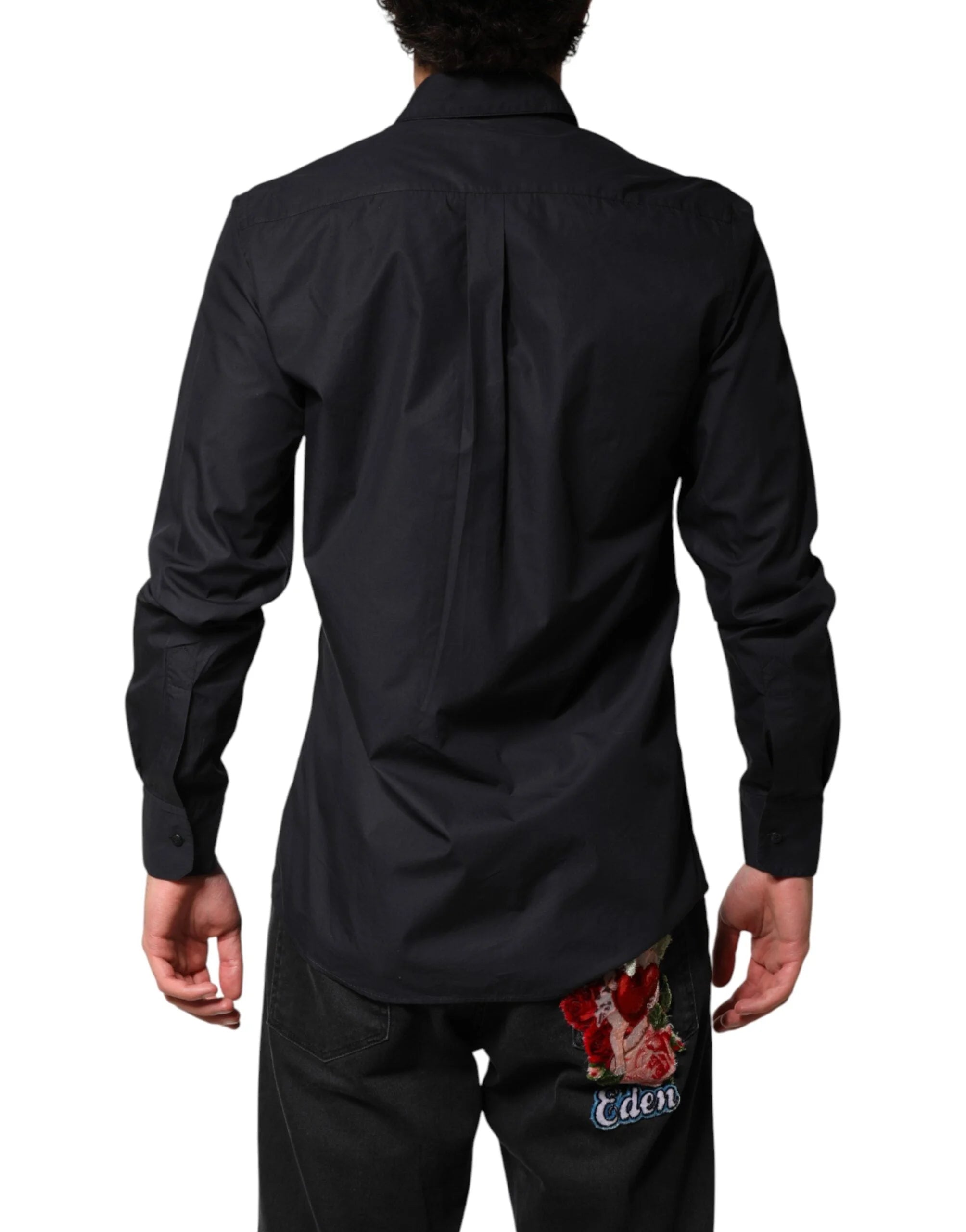 Dolce & Gabbana Black Cotton Long Sleeves Dress Formal Shirt - IT38 | XS