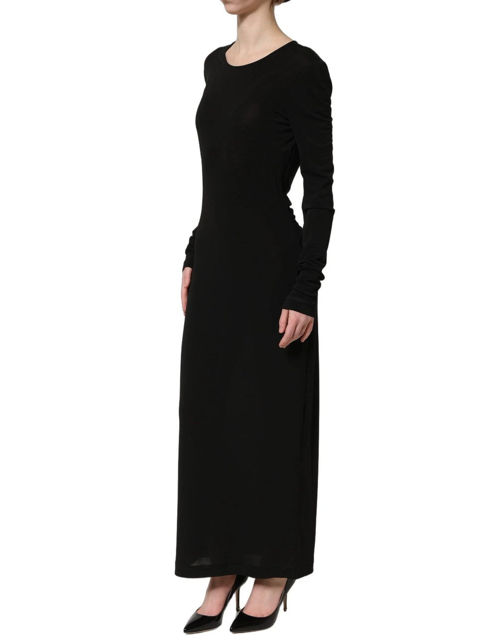 Dolce & Gabbana Black Cotton Long Sleeves Sheath Maxi Dress - IT40|S