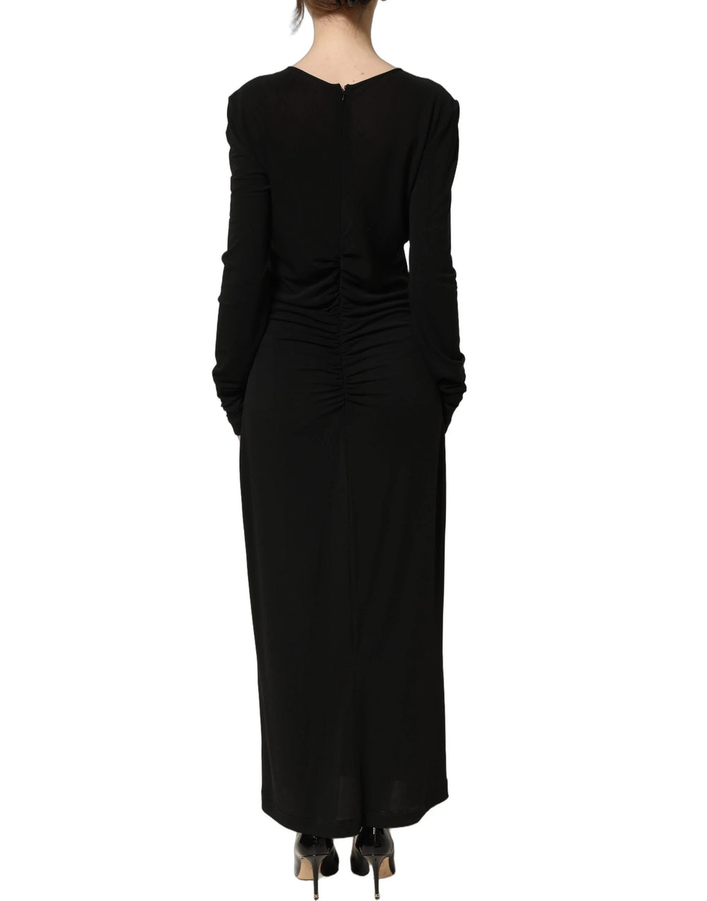 Dolce & Gabbana Black Cotton Long Sleeves Sheath Maxi Dress - IT40|S