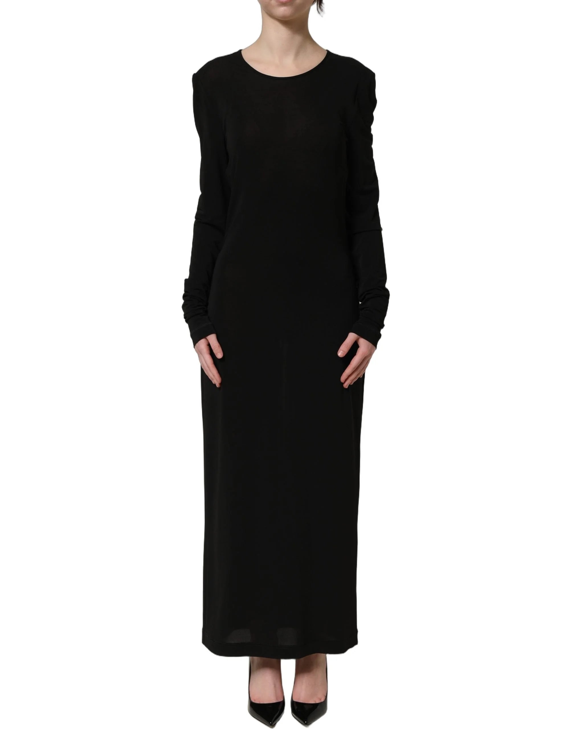 Dolce & Gabbana Black Cotton Long Sleeves Sheath Maxi Dress - IT40|S