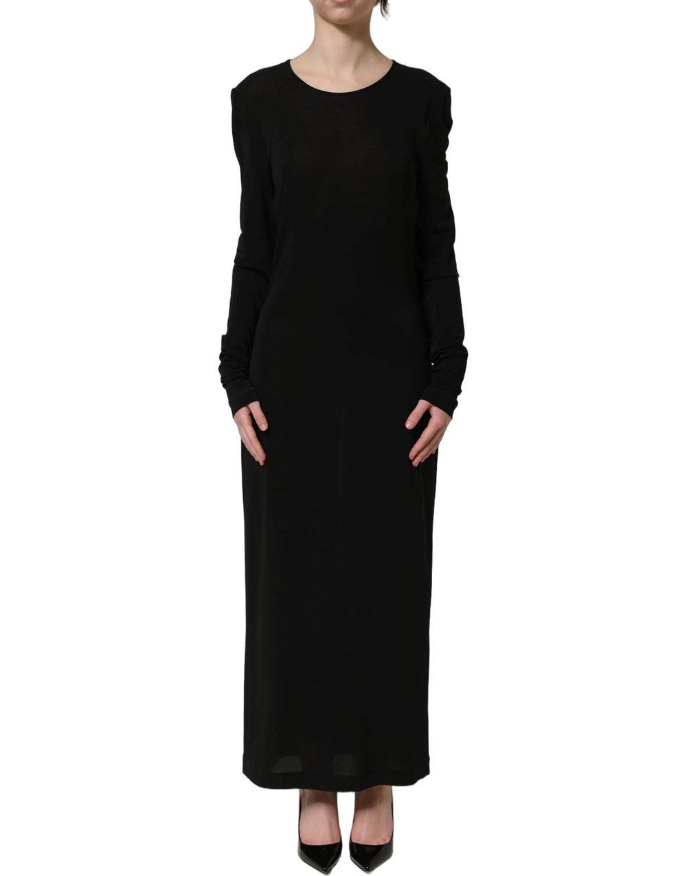 Dolce & Gabbana Black Cotton Long Sleeves Sheath Maxi Dress - IT40|S