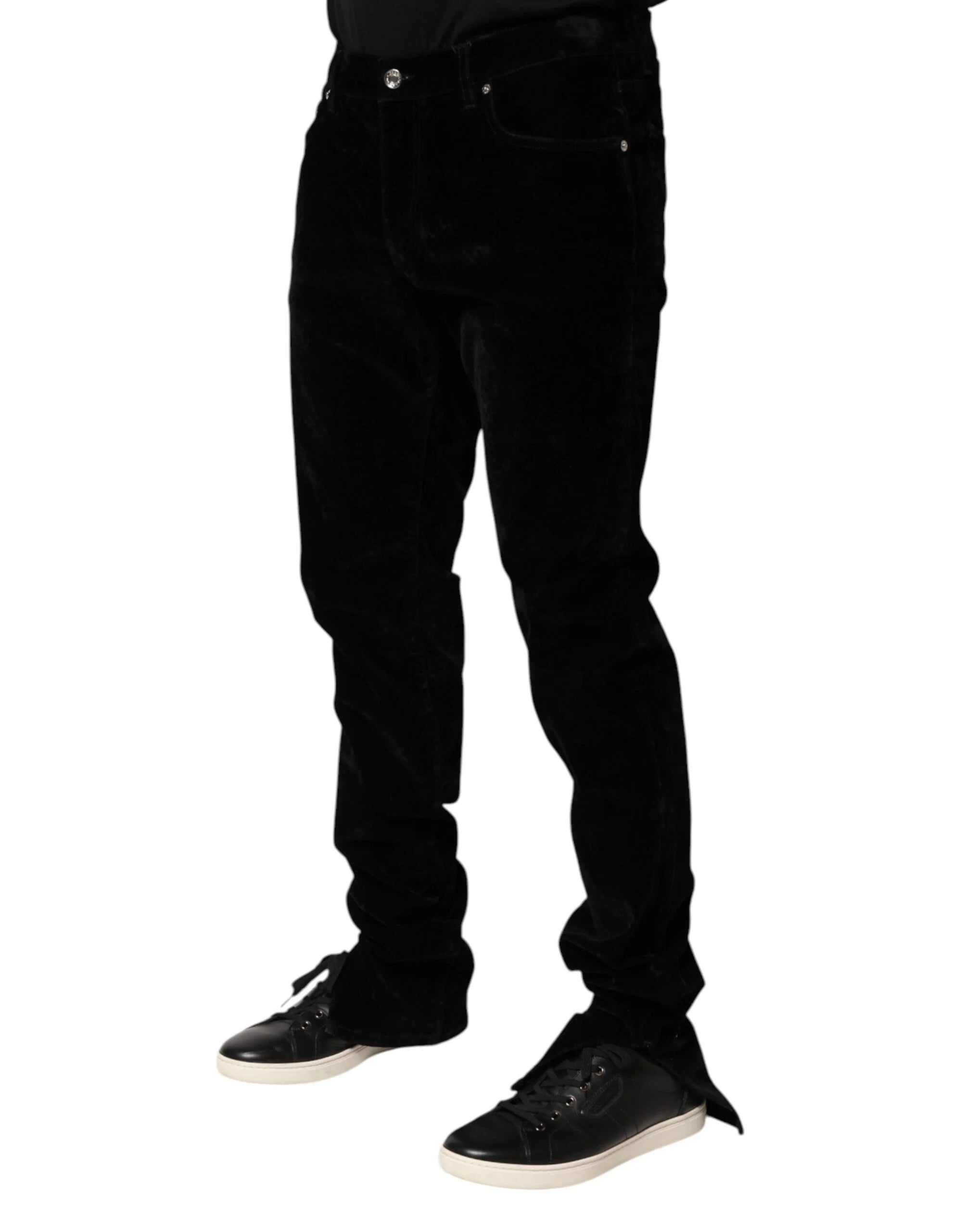 Dolce & Gabbana Black Cotton Men Dress Formal Trouser Pants - IT52 | XL
