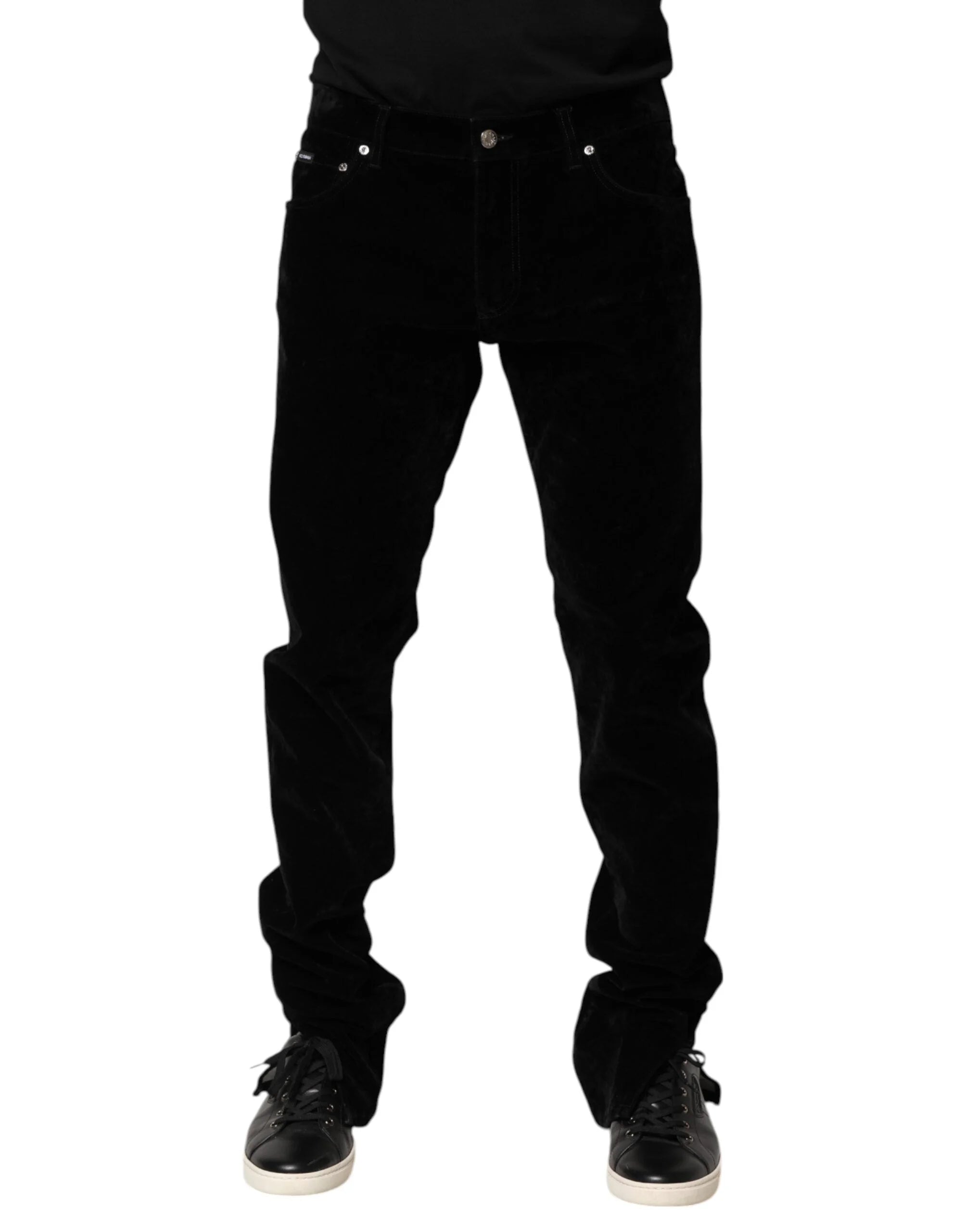 Dolce & Gabbana Black Cotton Men Dress Formal Trouser Pants - IT52 | XL