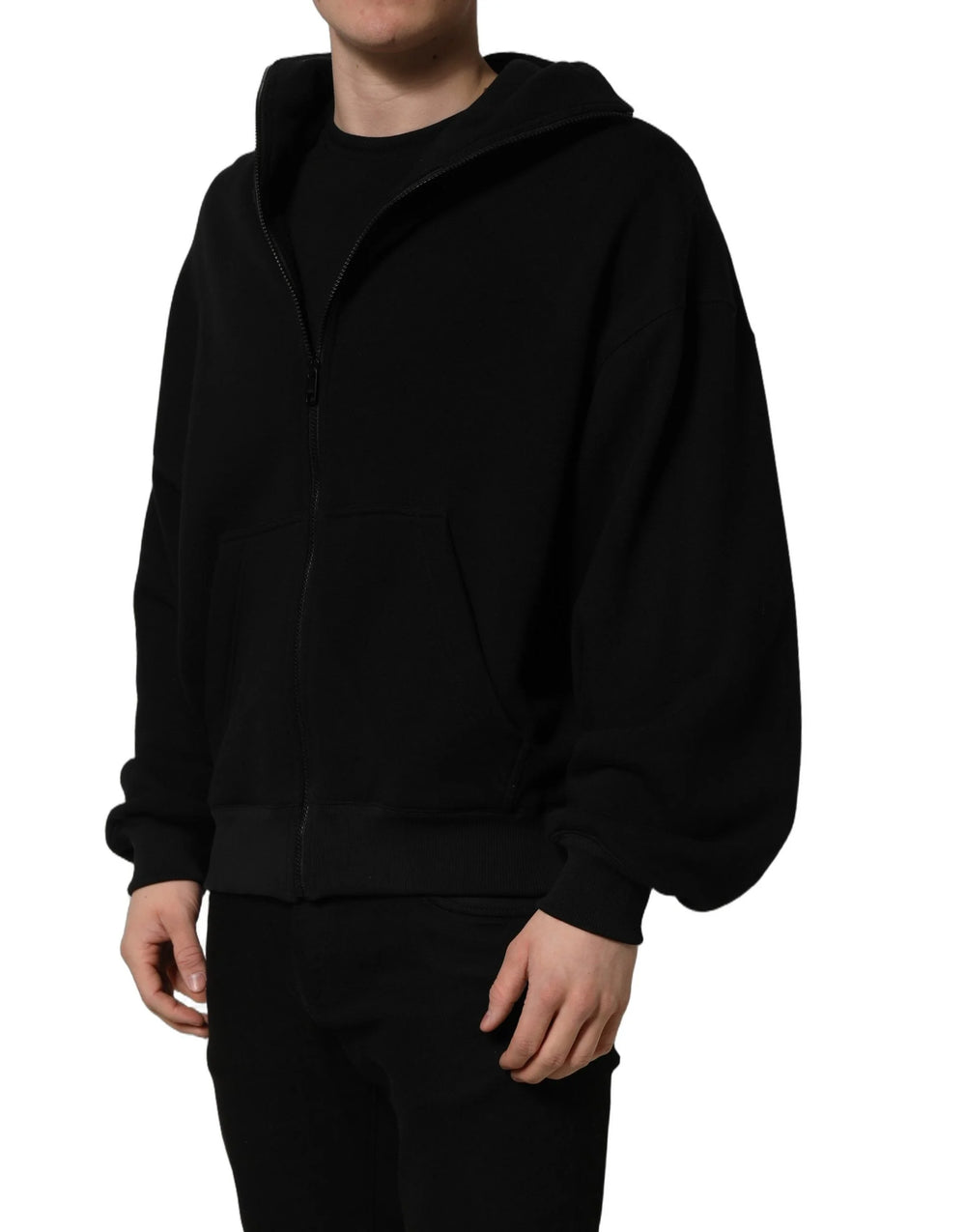 Dolce & Gabbana Black Cotton Men Hooded FullZip Bomber Jacket - IT48 | M