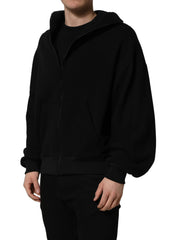 Dolce & Gabbana Black Cotton Men Hooded FullZip Bomber Jacket - IT48 | M