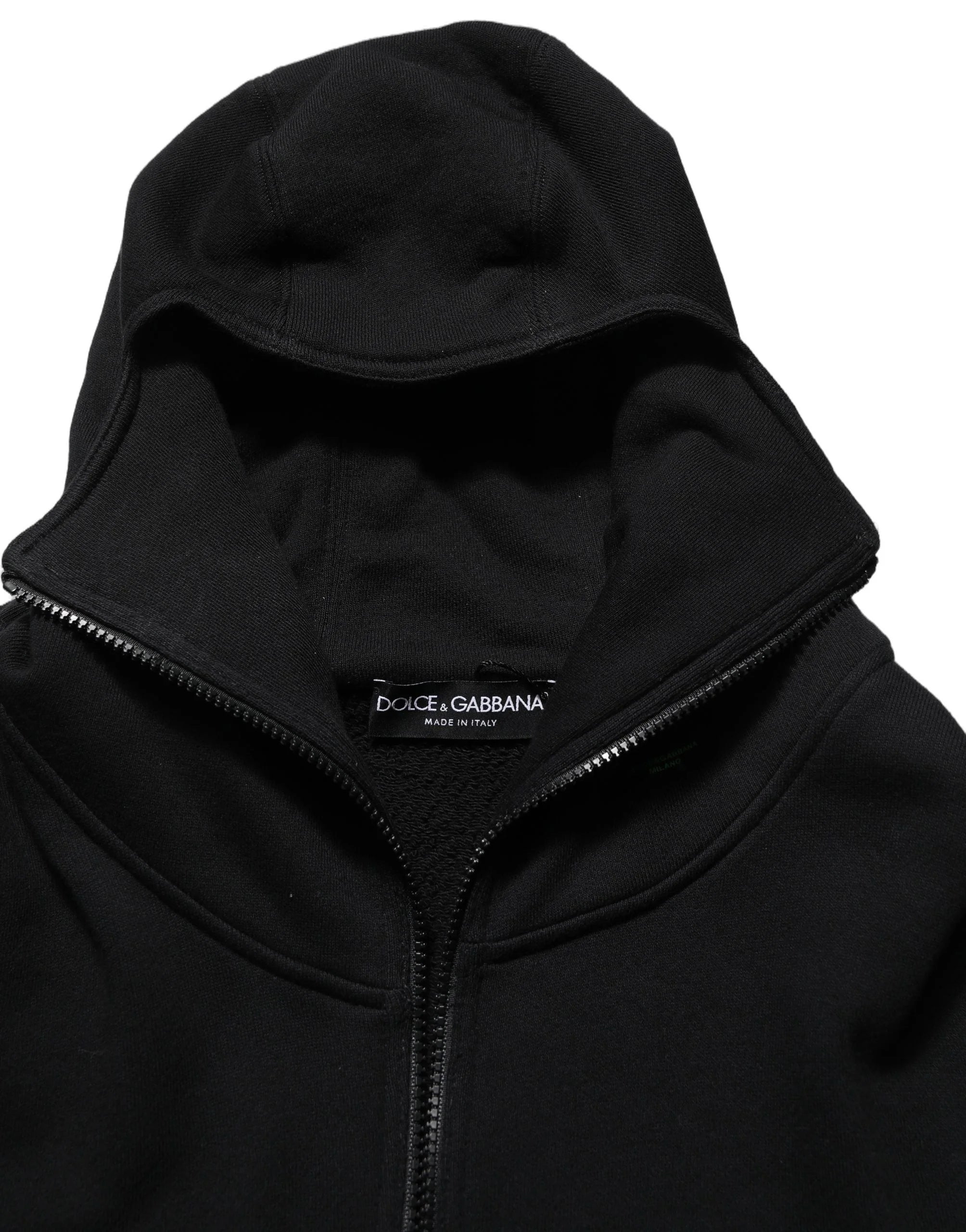 Dolce & Gabbana Black Cotton Men Hooded FullZip Bomber Jacket - IT48 | M