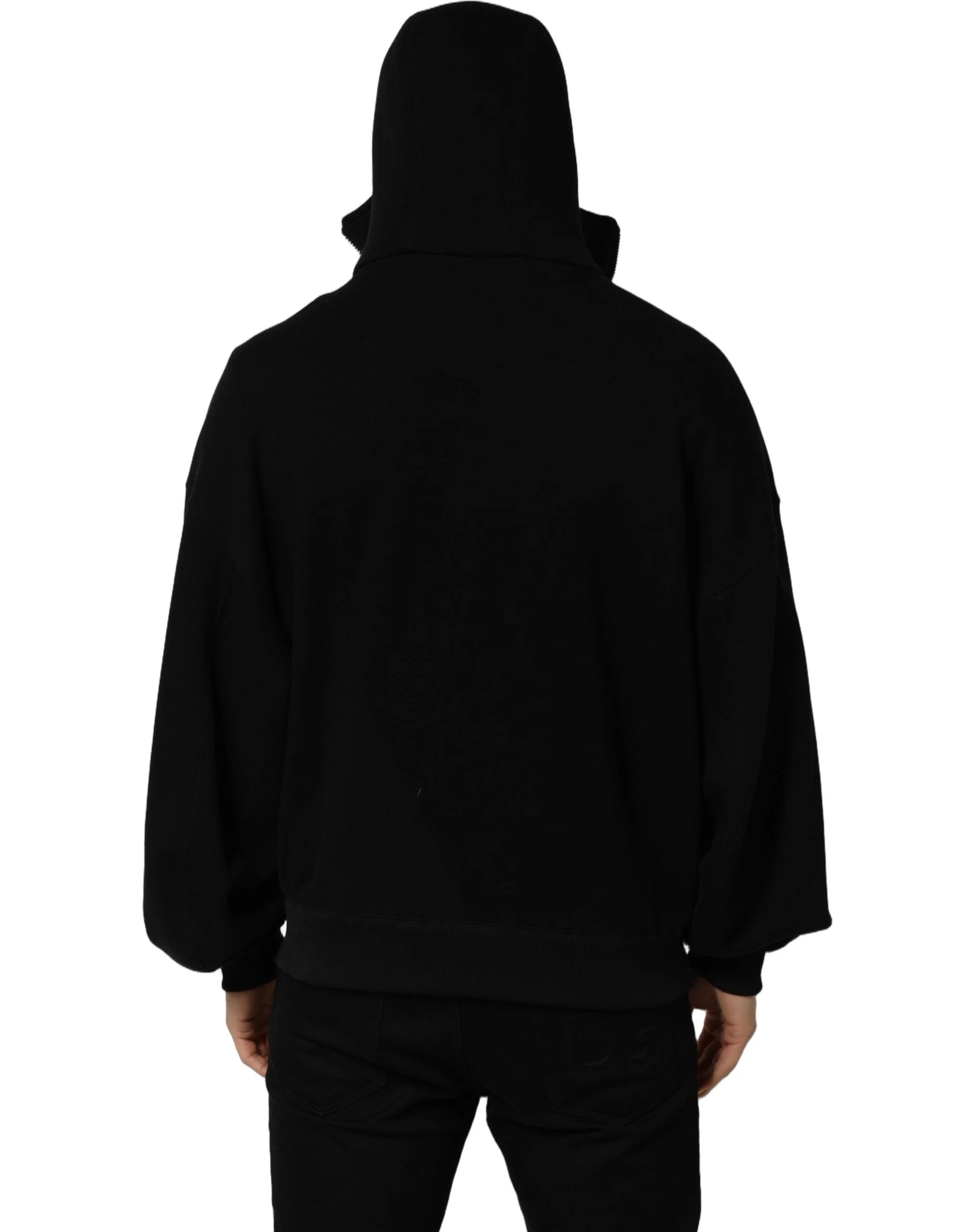 Dolce & Gabbana Black Cotton Men Hooded FullZip Bomber Jacket - IT48 | M
