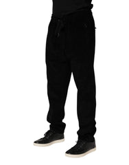 Dolce & Gabbana Black Cotton Men Jogger Sweatpants Pants - IT56 | XXL