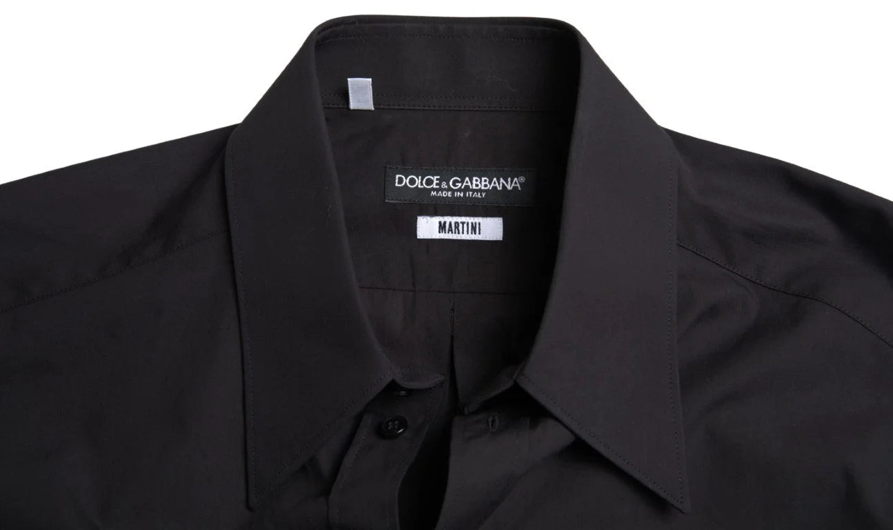 Dolce & Gabbana Black Cotton Men Long Sleeves MARTINI Shirt - IT39 | S - Shirts