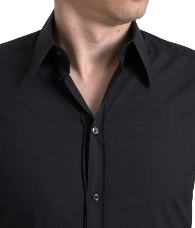 Dolce & Gabbana Black Cotton Men Long Sleeves MARTINI Shirt - IT39 | S - Shirts