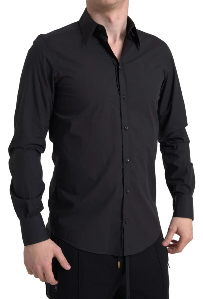Dolce & Gabbana Black Cotton Men Long Sleeves MARTINI Shirt - IT39 | S - Shirts