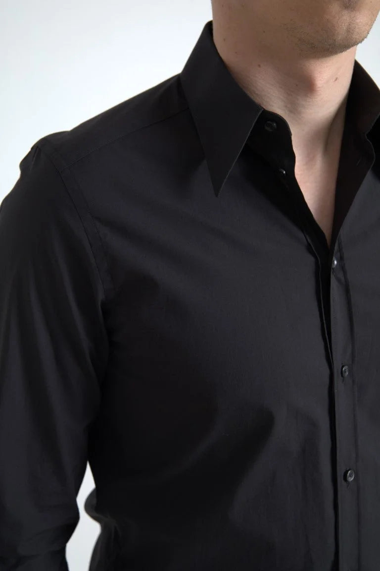 Dolce & Gabbana Black Cotton Men Long Sleeves MARTINI Shirt - IT39 | S - Shirts